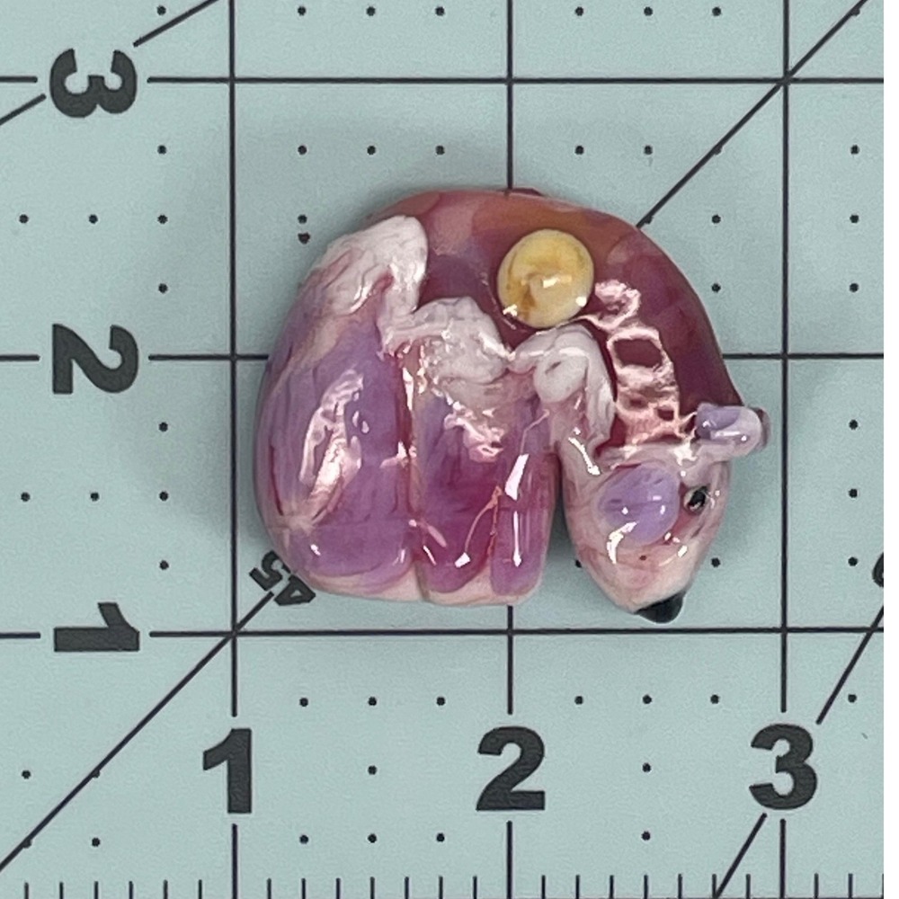 Marcy Lamberson Studio Art Glass Lampwork Focal Bead Pink Purple Animal Pig Bear